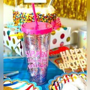 NWT Packed Party 'Sippin' like It's My Birthday' Plastic Tumbler & Straw 22 oz